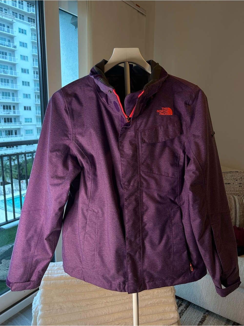 The North Face Men’s Plum Purple Raincoat with Contrast Orange Accents